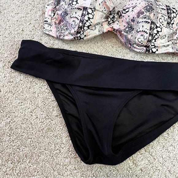 Victorias Secret Foldover Bikini Black Pink Sz 34C / M Convertible Cheeky Padded - Picture 2 of 12